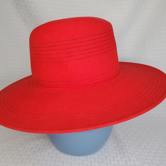 Vintage GIVENCHY Nouvelle Boutique Red Felt Brimmed Hat Made in France 1…